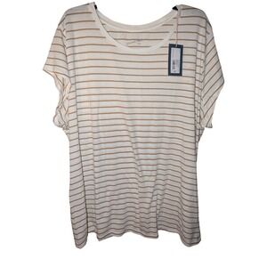 Universal Thread Womens 3X Striped Short Sleeve Tee Cream Tan Crew Neck Relaxed
